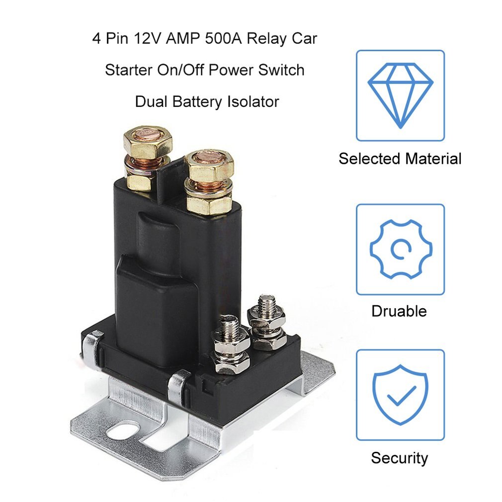 4 Pin 12V AMP 500A Relay Car Starter On/Off Power Switch Dual Battery Isolator