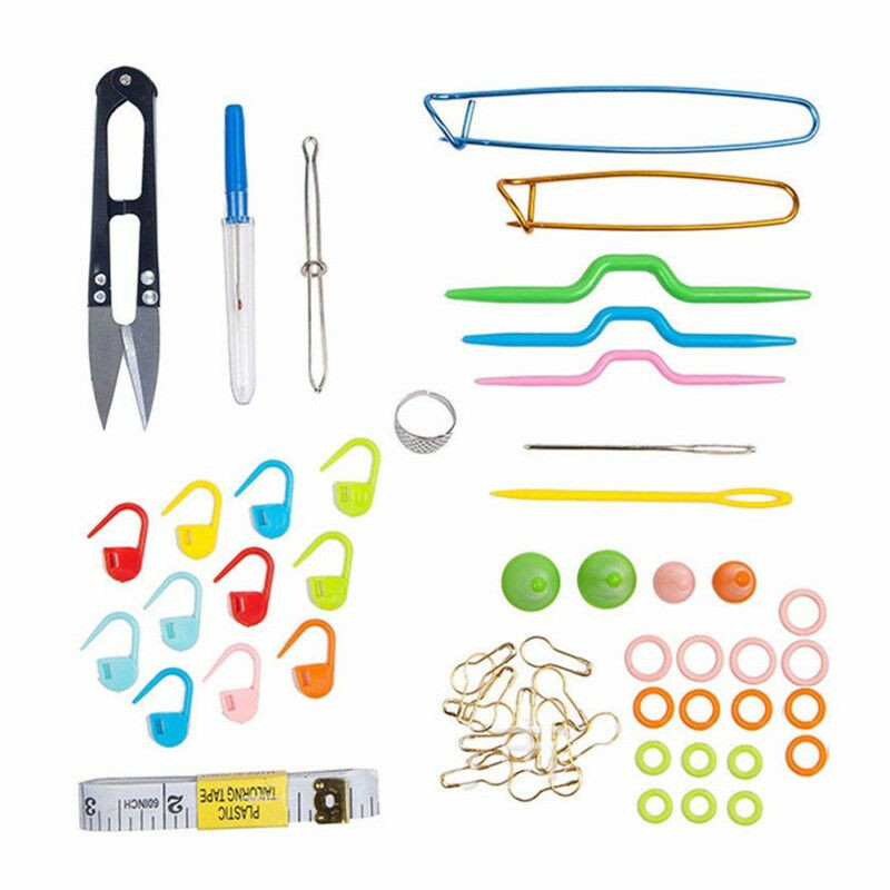 1 sæt plast strik søm strikning værktøj flerfarvet låsesøm markør hæklet nål krog tilbehør væve kasse boks garn kit