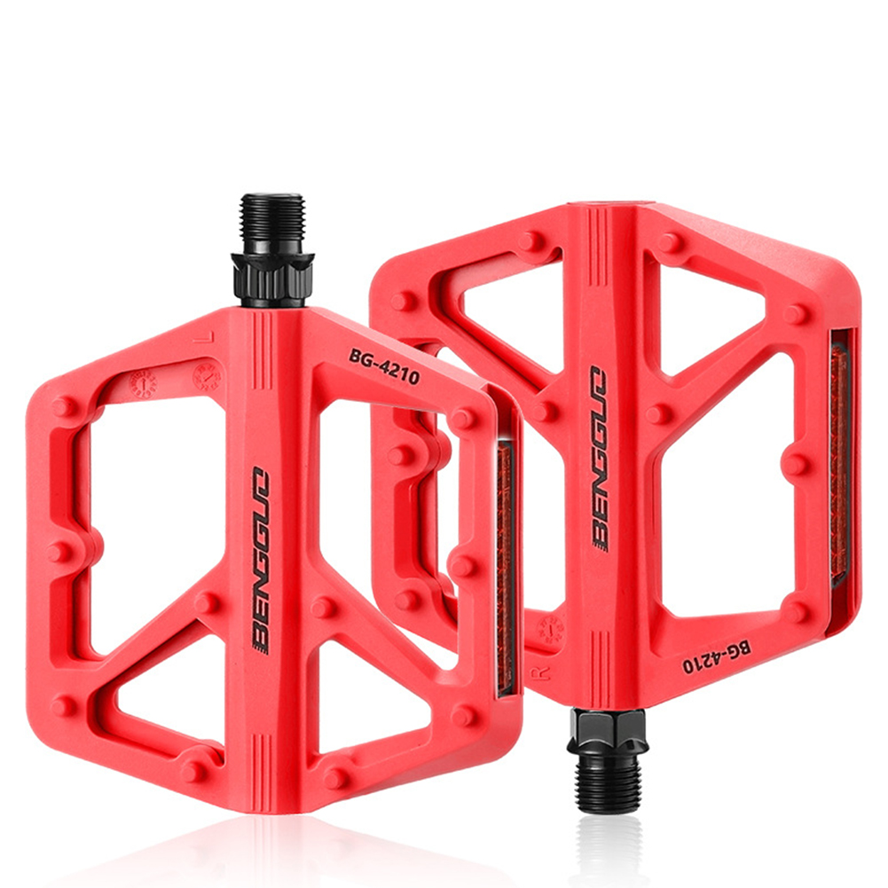 Pedales de bicicleta con doble rodamiento DU, plataforma de Pedal de bicicleta ultraligera de nailon, Pedal de bicicleta de montaña, piezas de pedales planos antideslizantes para MTB: Rojo