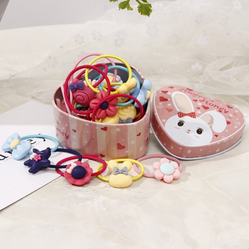 20 teile/los Mädchen Kawaii Elastische Haar Bands Headwear Scrunchies Gummibänder Stirnbänder Haar Zubehör Neue Geboren Baby Haar Band: pink box color