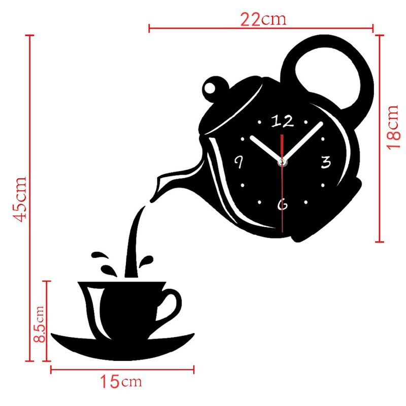 Diy Acrylic Coffee Cup Teapot 3D Wall Clock Decorative Kitchen Wall Clocks Living Room Dining Room Home Decor Clock