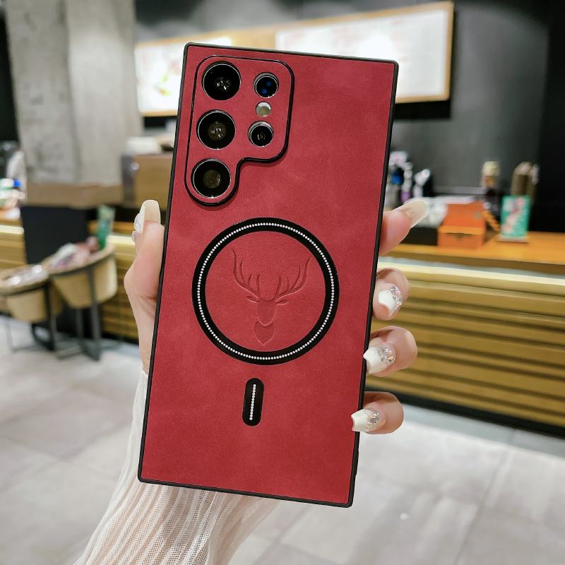 Pour Magsafe magnétique sans fil charge luxe étui de téléphone en cuir pour Samsung S25 Ultra S23 S22 S24 Ultra Plus pare-chocs couverture arrière: Rouge / Pour Samsung Galaxy S24 +