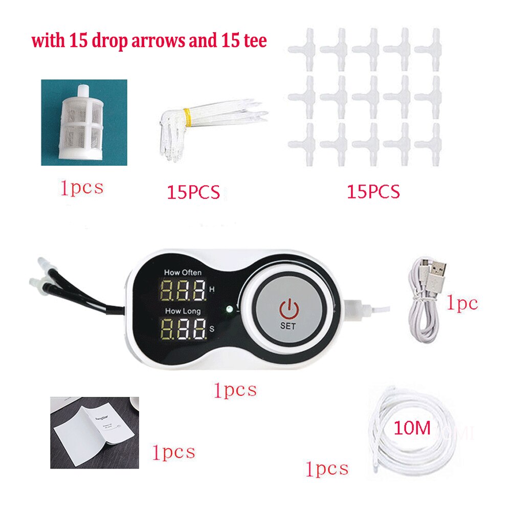 Automatische Bloem Sproeisysteem Apparaat Monddouche Watering Planter Systeem Sproeier Tuin Timing Kwantitatieve Irrigatie Water Sproeier: 15 drop arrows15 tee