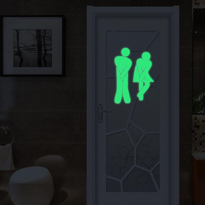 Diy Lichtgevende Man Vrouw Washroom Wc Badkamer Wc Teken Sticker, glow In The Dark Deur Muur Sticker Home Decoratie, 17x12cm