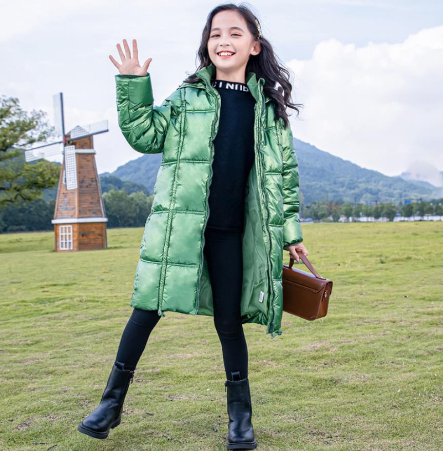 Casacos soltos de inverno para crianças, jaquetas brilhantes fashion para meninas roupa engrossada com capuz jaqueta infantil 4-16y wsvermelho