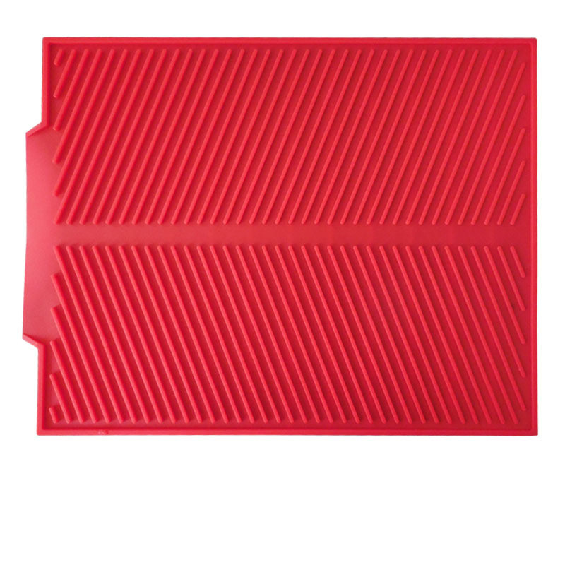 Drain Mat Kitchen Silicone Dish Drainer Mats Large Sink Drying Worktop Organizer Drying Mat for Dishes Tableware: L / Red