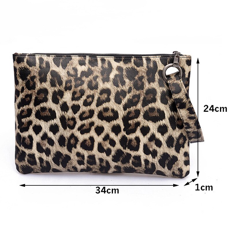 Women Leopard Pu Leather Clutch Wrist Bag Simple Zip Handbag Ladies Travel Cell Phone Evening Party Bag Purses