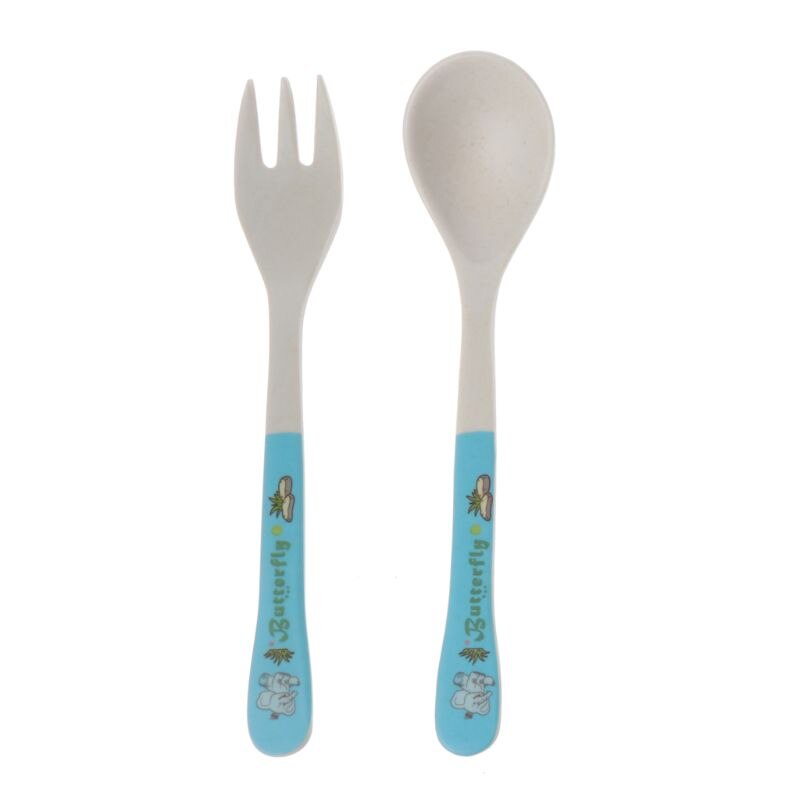 2 stuks/set bamboevezels milieuvriendelijk schattige lepel vork kinderservies baby lepel vork: 5