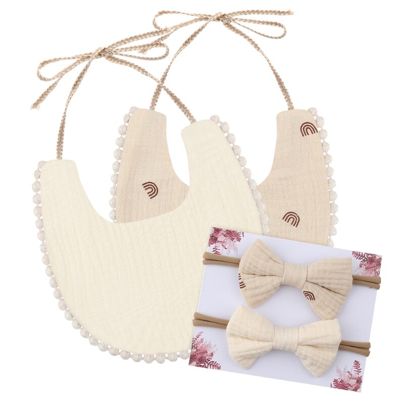 Asciugamano Saliva per bambini CORB con Kit fascia Bowknot 2 pezzi bavaglini per neonati in puro cotone regalo per nuovi genitori: 1