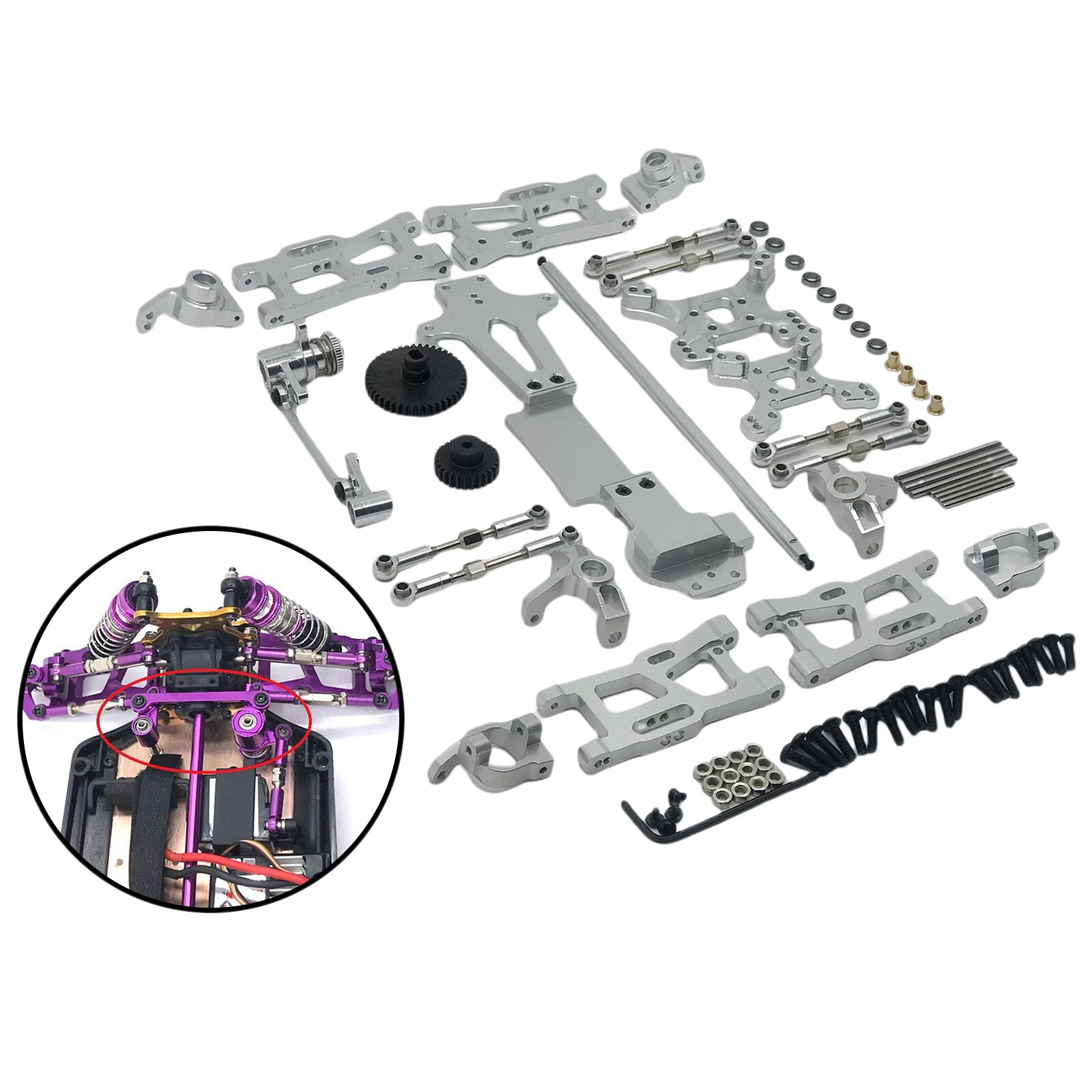 1/14 Rc Metal Voor Achter Swing Arm + C-Vormige Seat + Motor Gear + Trekstang Voor Wltoys 144001 1/14 Crawler Vrachtwagens Diy Accessoire