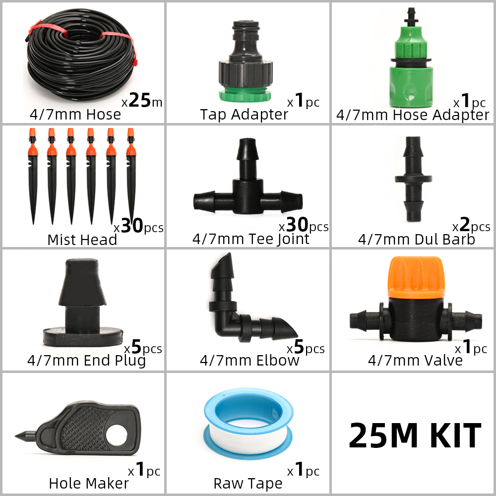 4/7Mm 25M Hose Garden Watering System Water Plant Automatic Misting System Watering Set Drip Irrigation System: 25M KIT