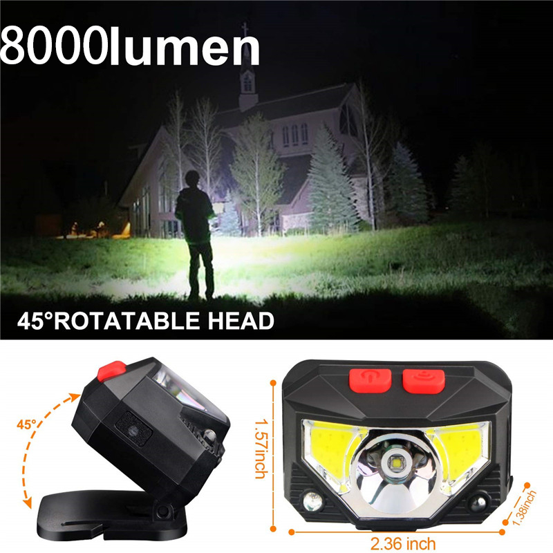 Meest Krachtige Led Koplamp T6 + Cob Led Oplaadbare Body Motion Sensor Zaklamp Head Light Fakkel Lamp Met Usb Camping vis