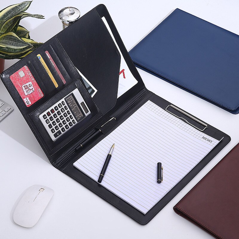 Multifunctionele Padfolio A4 Pu Leather Portfolio Bindmiddel Visitekaartje Document Organisator Conferentie Notepad Map Caculator