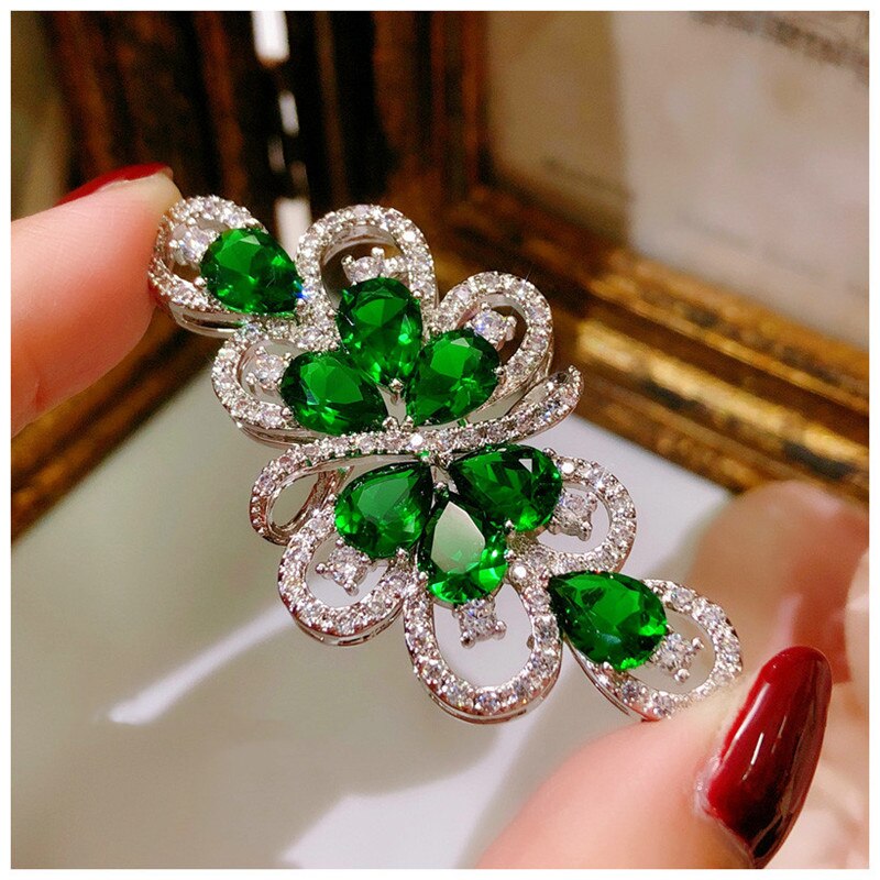 Brocher til kvinder luksus palads smaragd cubic zirconia corsage temperament brude bryllupsnål tilbehør fine smykker: 003
