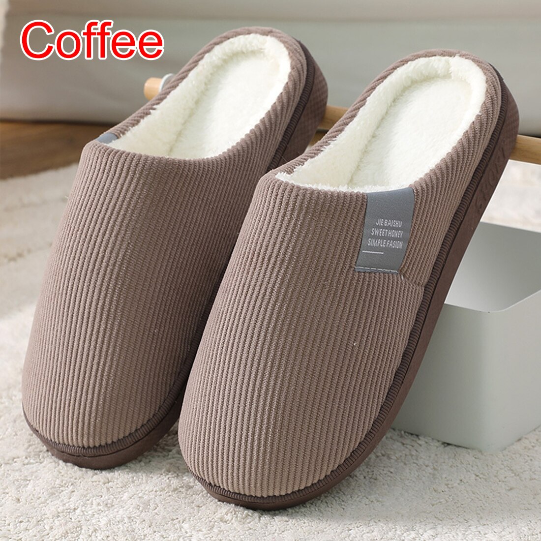 Winter Vrouwen Thuis Slippers Cartoon Kat Schoenen Antislip Zachte Liefhebbers Mannen Warm Huis Slipper Indoor Slaapkamer Koppels Vloer schoenen: coffee / 44-45