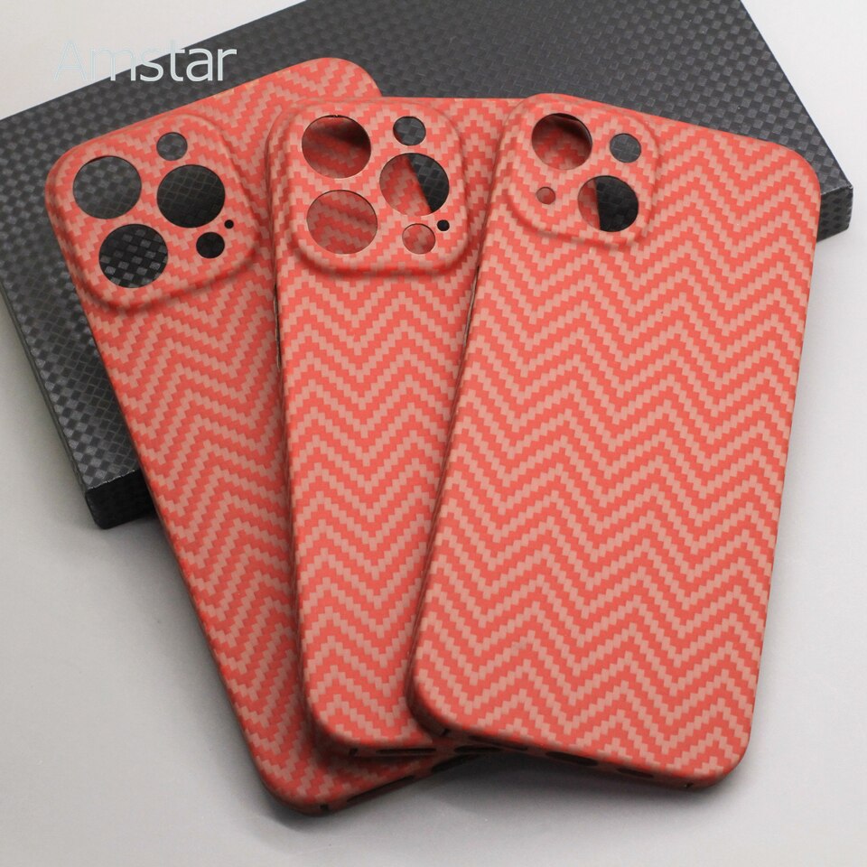 Amstar Orange-rot carbonfaser-handyhülle für iphone 13 Profi max, ultradünne linsenabdeckung aus aramidfaser, iphone 13 Profi handyhülle