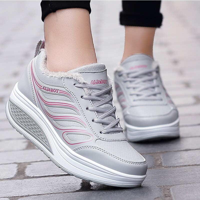 DR.EAGLE trainers ladies shoes sports for women winter sneakers platform fitness slimming Swing sport shoes female: Gray / 4.5