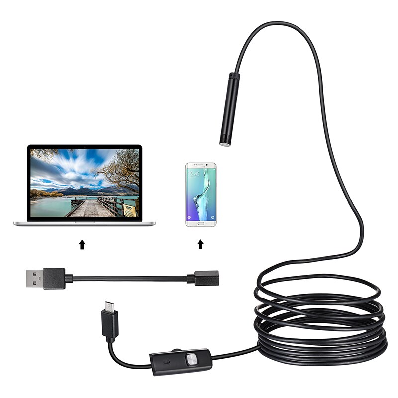 7mm Endoscope Camera Micro USB OTG Type C Waterproof 6 Adjustable LEDs Inspection Borescope Camera for Android Phone &amp; Computer