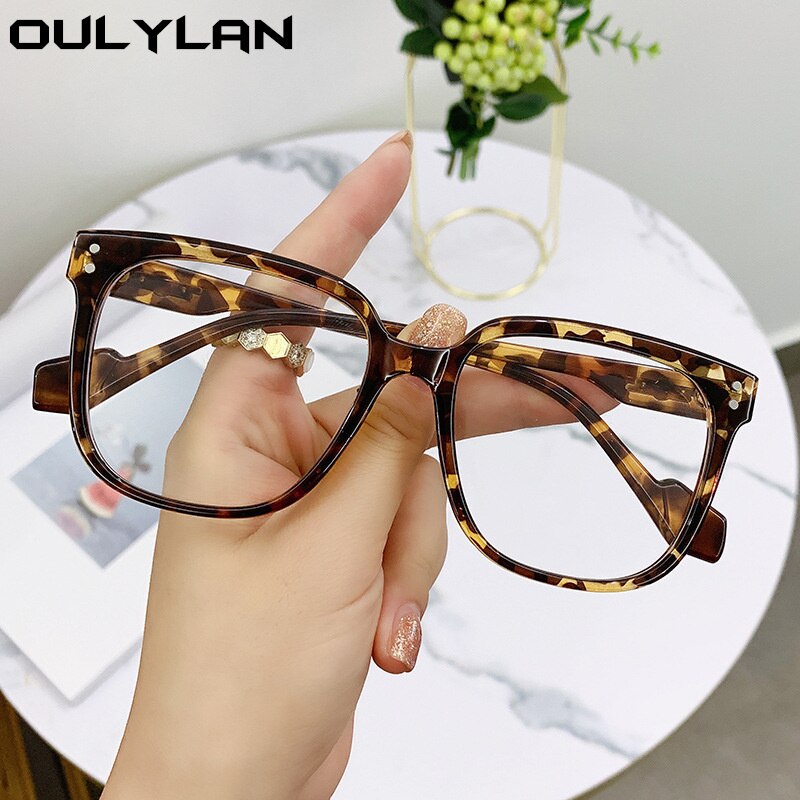 Oulylan Anti Blue Light Glasses Frame Women Men Oversized Square Eyeglasses Frames Computer Transparent Prescription Spectacles