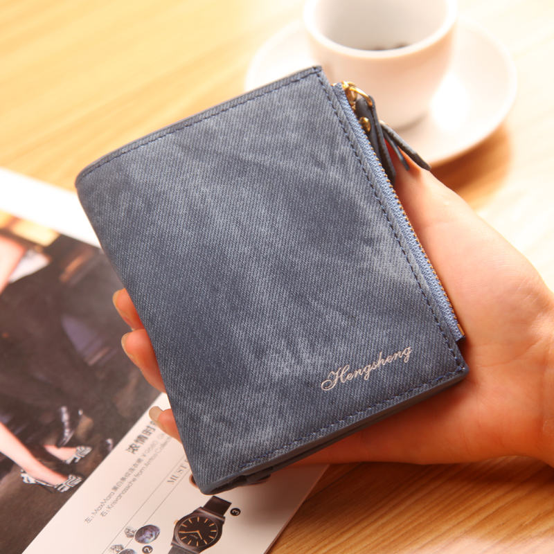 Haut tendance petit portefeuille PU sac à main en cuir mat court femme porte-monnaie fermeture éclair pochette porte-monnaie carte de crédit: Bleu