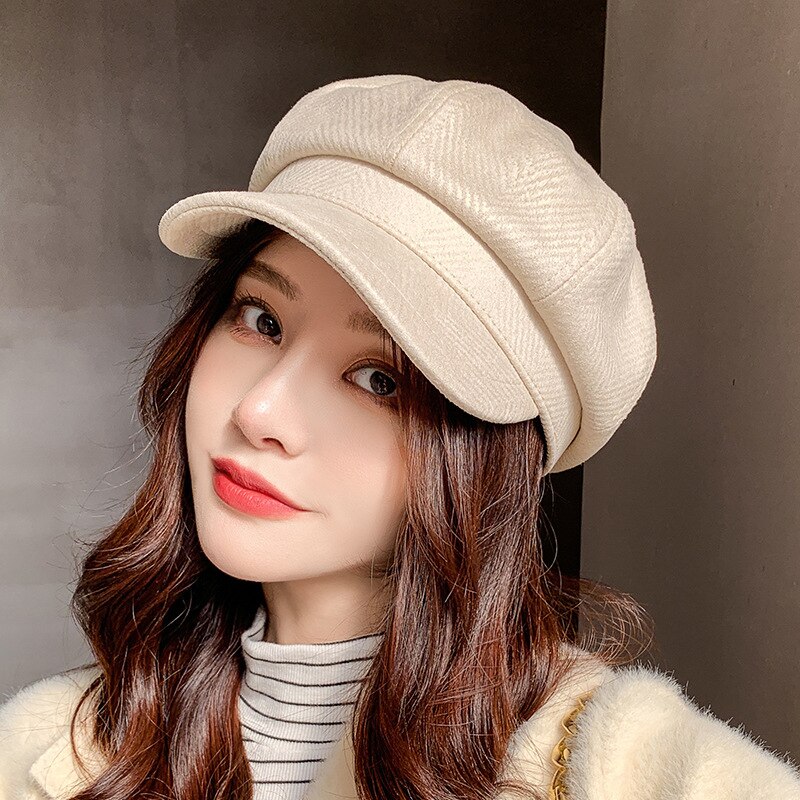 HT3389 Women Berets Striped Octagonal Newsboy Cap Vintage Artist Painter Beret Hat Female Autumn Winter Hat Beret Cap