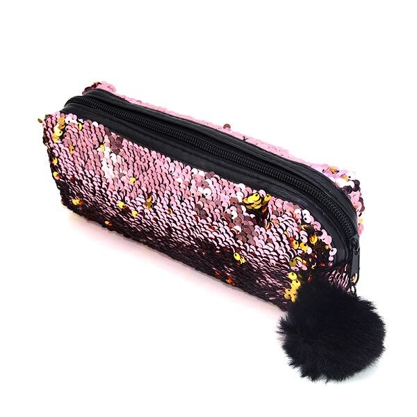 Estojo de lápis, estojo escolar com lantejoulas para meninas: Pink