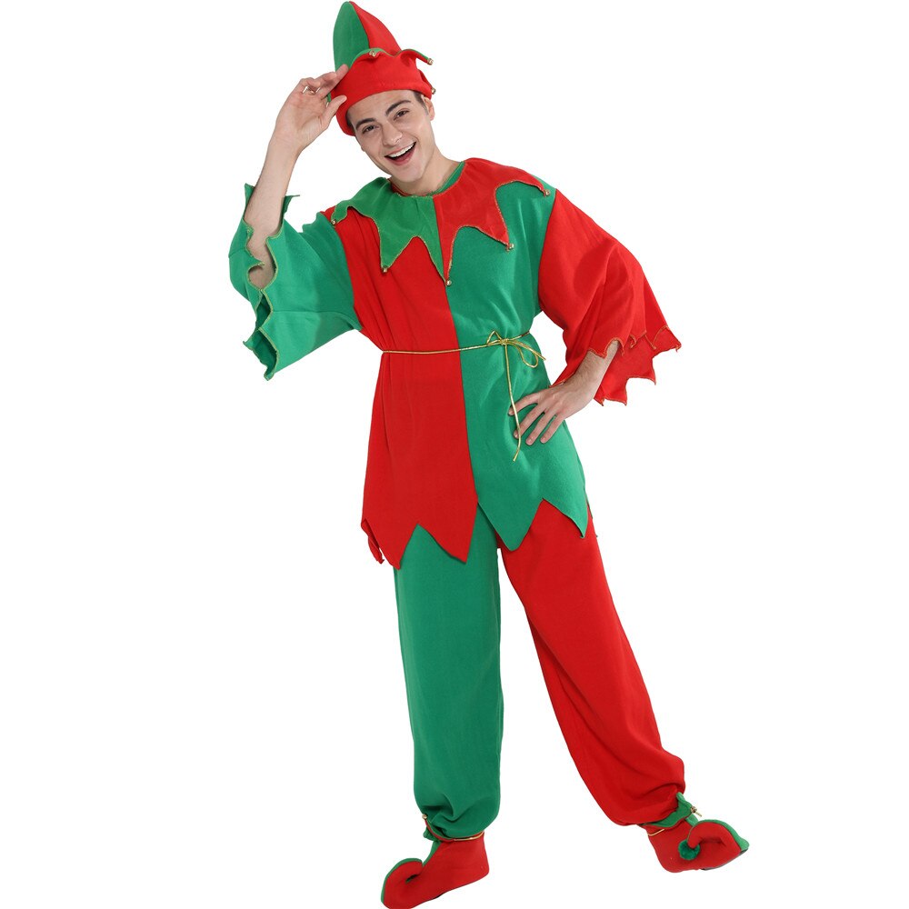 Eraspooky Unisex Plus Size Christmas Elf Cosplay Santa Claus Costume Santa Helper Suits For Adult Men Women Year Fancy Dress
