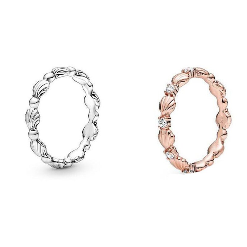 Authentic 925 Sterling Silver Rings Rosegold Crystal Shell Round Ring For Women European Original Fine Jewelry