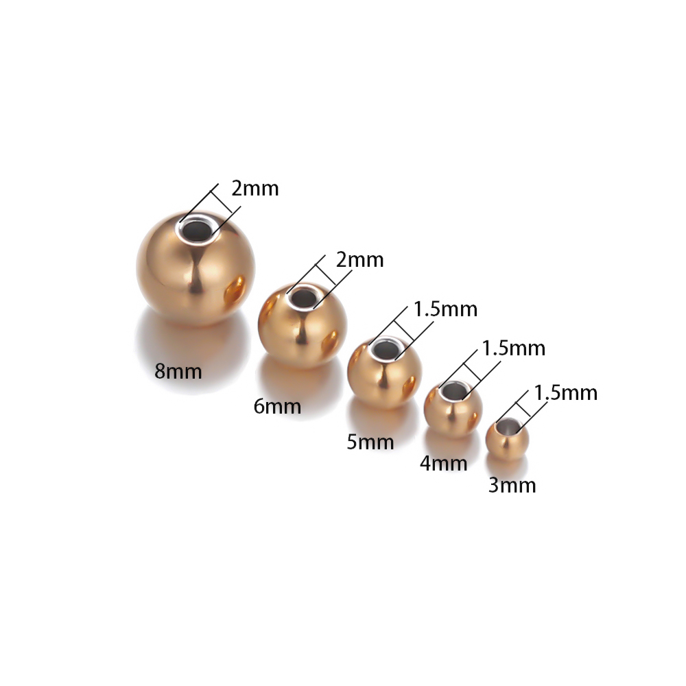 3 - 8mm lösa pärlor i rostfritt stål, guldfärgade, armband, halsband, berlocker, distanspärlor för gör-det-själv-smyckestillverkning, bulkmaterial: Champagne / 3mm