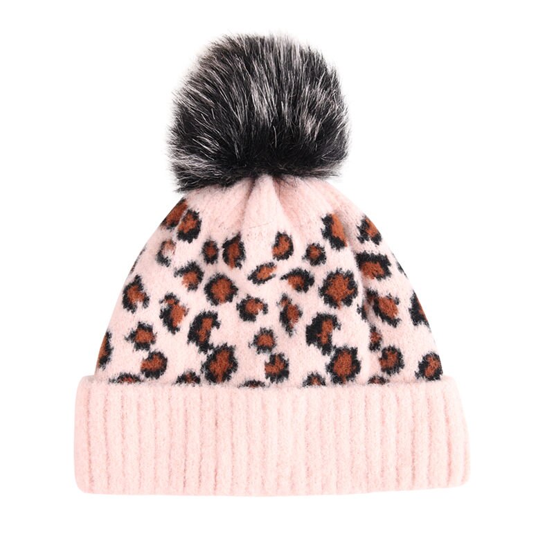 Women’s Winter Knit Hat Cap Adults Winter Warm Classic Leopard Print Beanie Cap with Big Faux Fur Pom Ladies Knitted Bomber Hats: D