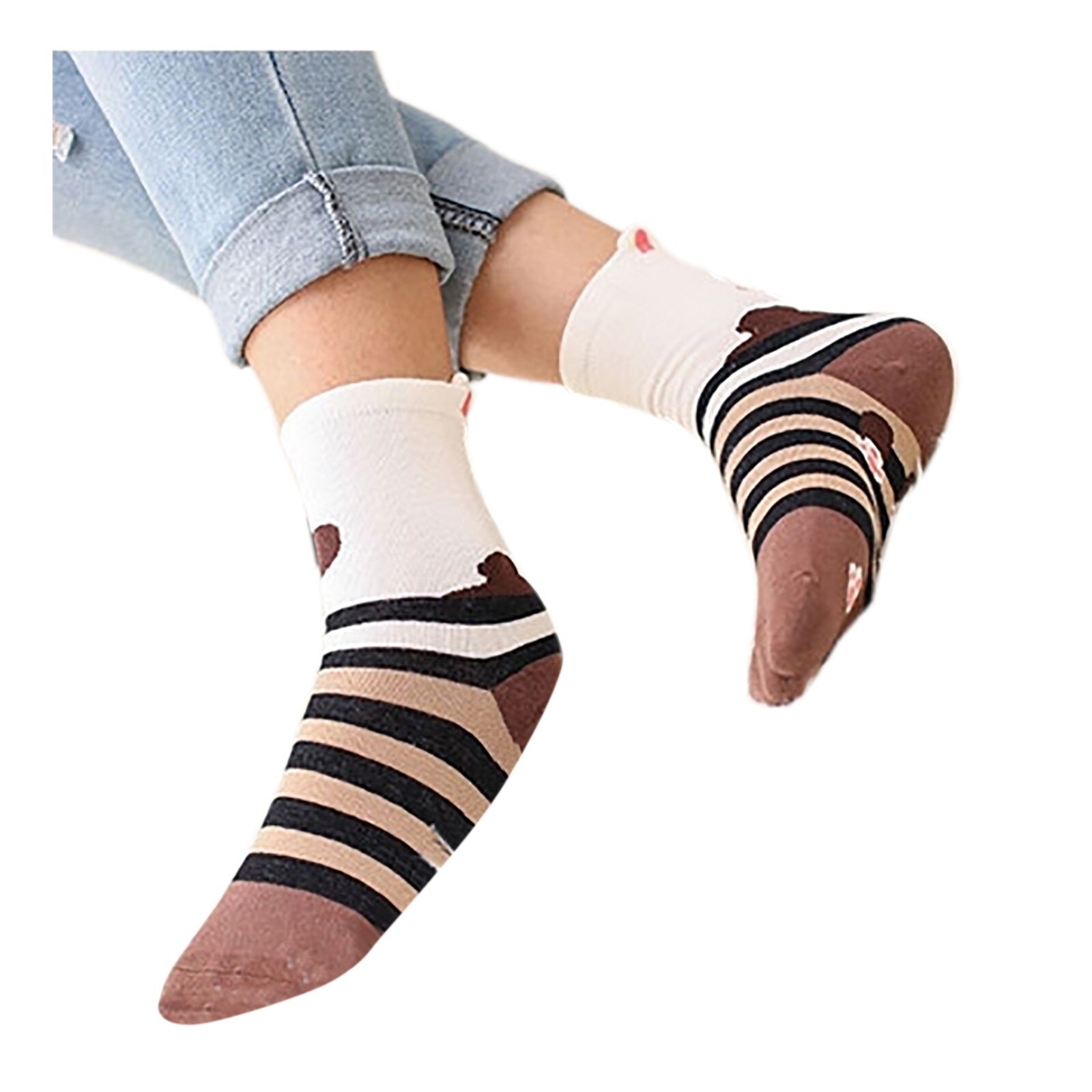 Frauen Niedlichen Ebene Karikatur Hund Ohren 3d Rohr Socken Niedlichen Ebene Druck Baumwolle Socken Damen Herbst Und Winter warm socken # K: braun 