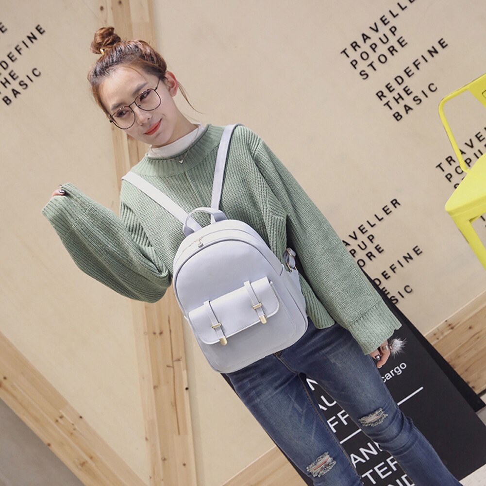 3 pièces/ensemble Mini sac à dos sac à bandoulière en cuir synthétique polyuréthane pour femmes adolescentes petit sac à dos femme dames école sac à dos