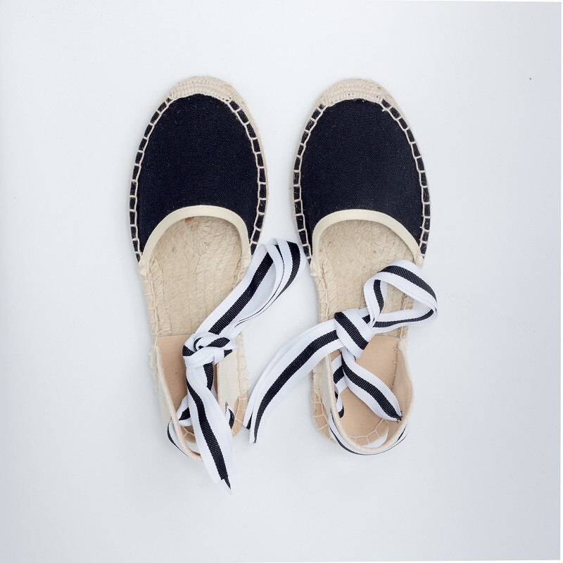 Alpargata de lona MVVJKE para mujer, zapatos planos con correa en el tobillo, parte inferior de cáñamo, zapatos de pescador para Primavera/otoño , mocasines para mujer