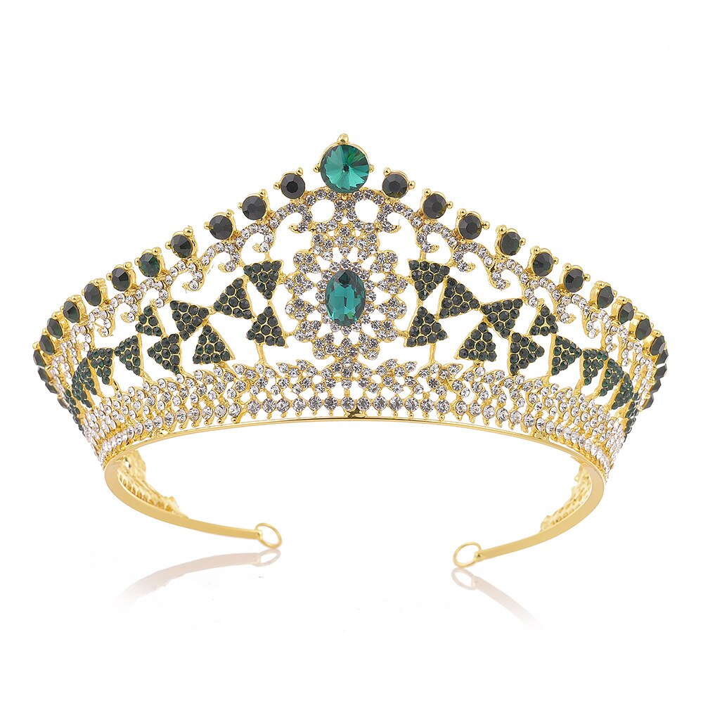 Grandes tiaras y coronas nupciales con diamantes de imitación, diademas de joyería para cabello, desfile de novia, diadema, accesorios para el cabello de boda H1134: green