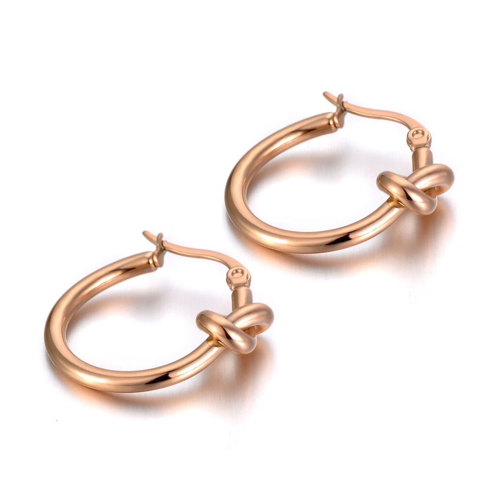 Lokaer Original Rose Gold Stainless Steel Knotted Hoop Earrings Trendy Bohemia Office Earrings For Women Girls E19282: Rose Gold Color