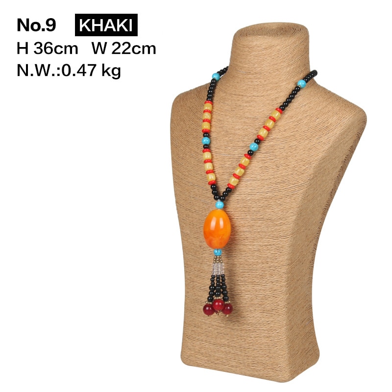 Hanf Seil Halskette Display Stand Halter Nizza Neue Halskette Aufhänger Schmuck Display Büste Modell Rack: No.9 Khaki