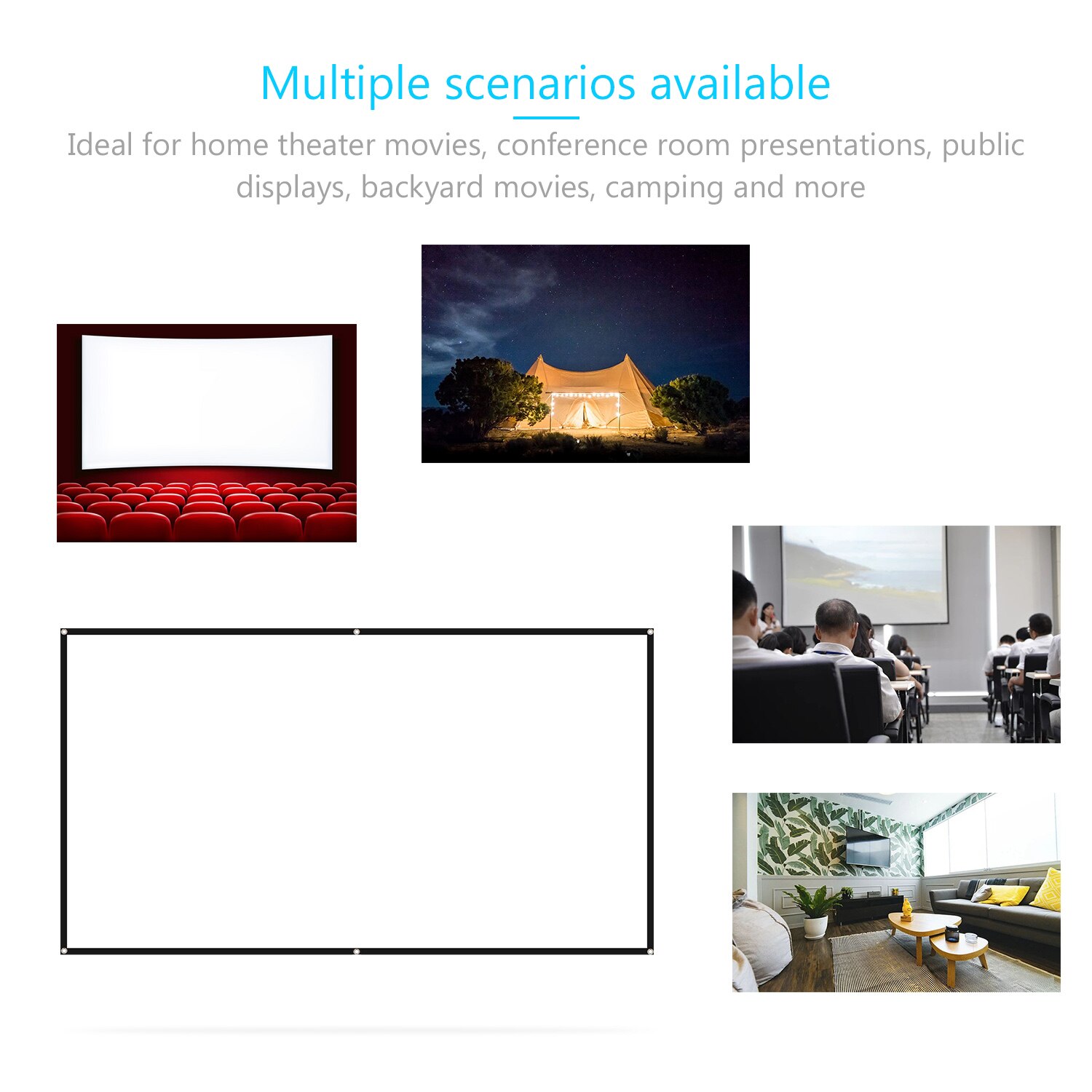 60-150 inches Projector Screen Widescreen 16:9 Portable Projection Screen Anti-Crease Foldable for Outdoor Projector Home Office