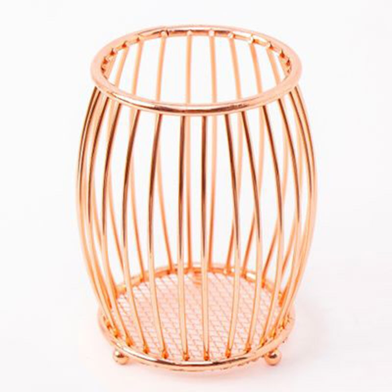 Multifunktionell pennhållare metall pennhållare kopp penna kruka trumma form makeup borsthållare för kontor hem 65*100mm: Rosa guld