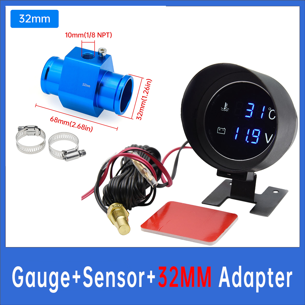 Car Water Temperature Gauge + Voltmeter With Water Temperature Sensor 2 in 1 LCD Car Digital Horizontal 12v 24v Accessories: MULTI