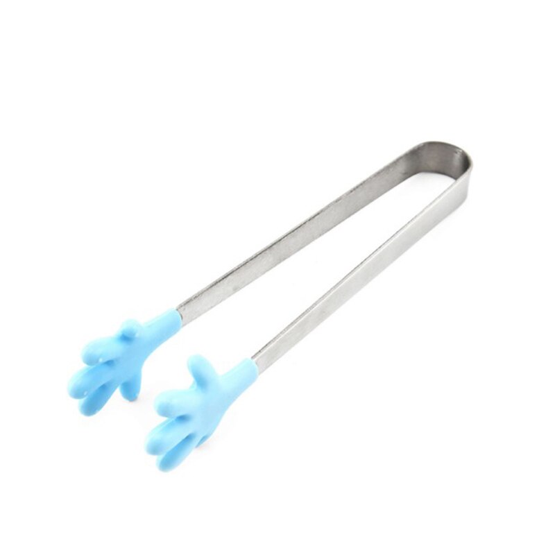 1pc pequeño palma de silicona de cocina de acero inoxidable cocina hielo pinza de alimento barbacoa ensalada mano Clip comida hielo azúcar pinza para barbacoa herramientas: Azul