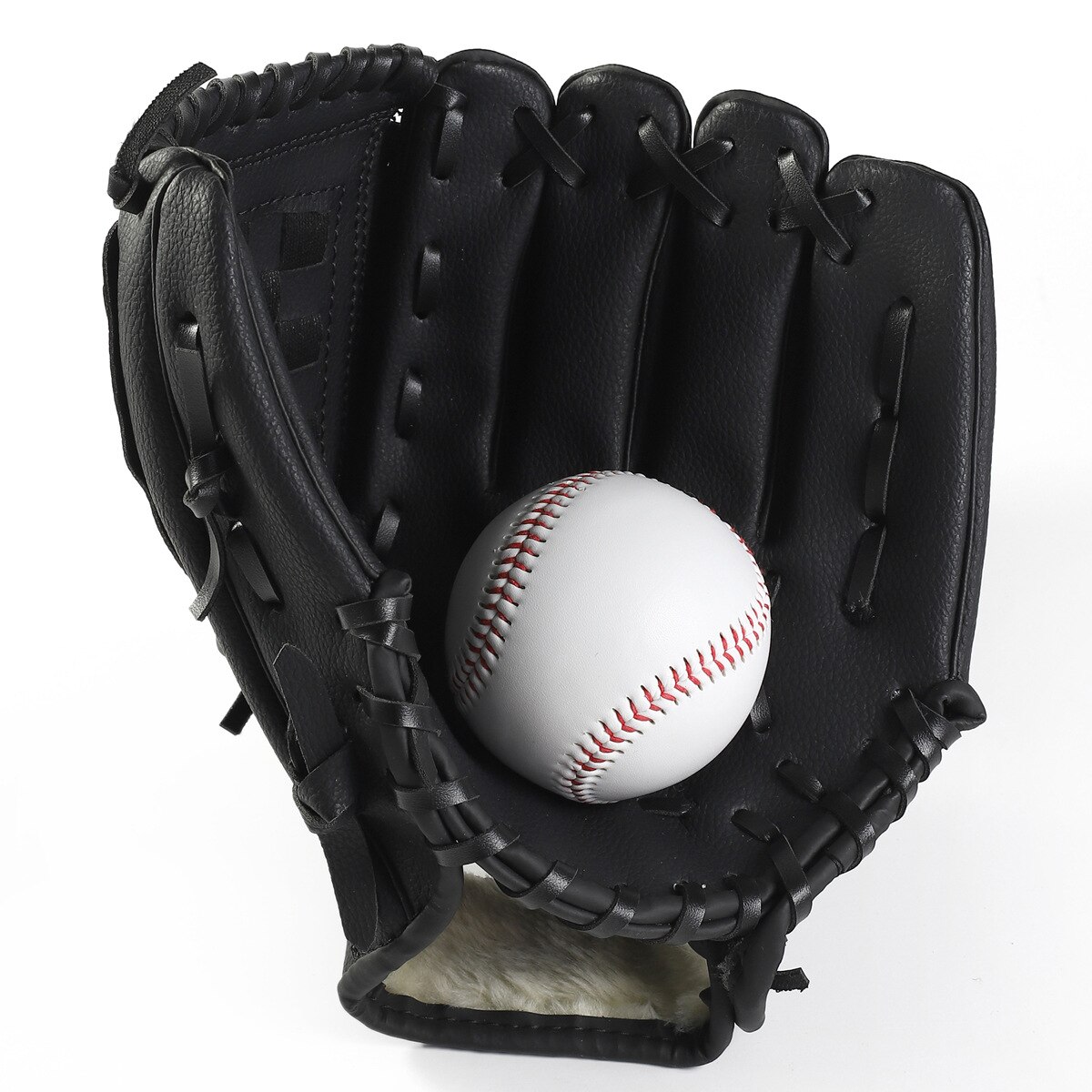 Guante de béisbol de cuero para bateo, equipo de béisbol derecho, Catcher, práctica, mano pesada, accesorios deportivos de Softball BJ50ST: Negro / 12.5 inches