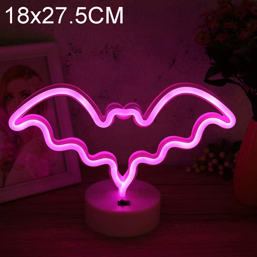Led Neon Vleermuis Lichten Vleermuis Vorm Neon Borden Night Lights Desk Tafellamp Voor Slaapkamer Bar Muur Halloween Decor Met houder Base