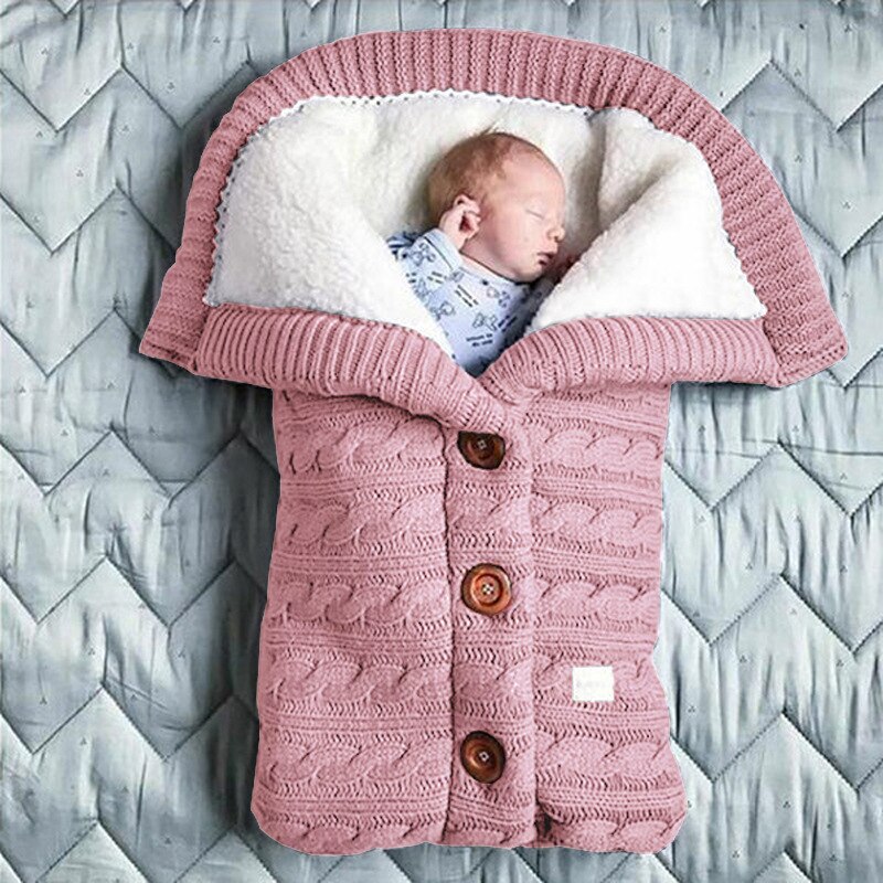 Baby Baby Winter Warme Slaapzakken Zachte Dikke Fleece Button Knit Inbakeren Deken Meisjes Jongens Kinderwagen Wraps Baby Accessoire: 3