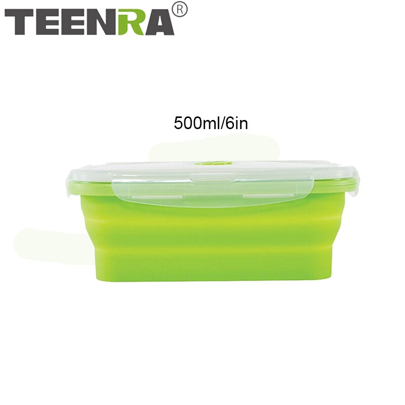 TEENRA Silicone Collapsible Lunch Box Set Silicone Food Container Storage folding Food Bento Lunch Box Microwave Dishwasher Safe: Green 500ml
