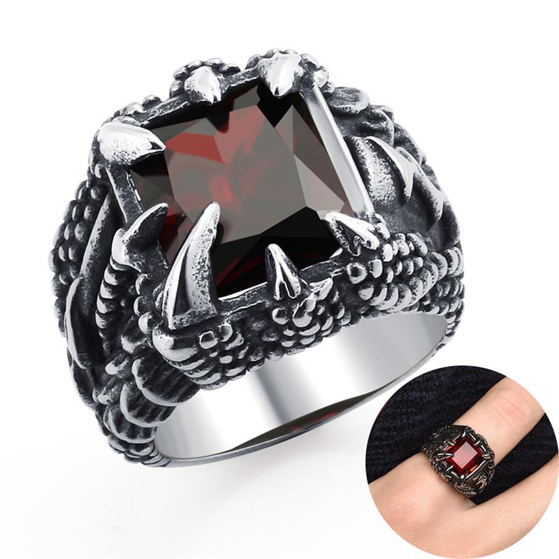 Vintage Rvs Ring Mannen Punk Dragon Claw Crystal Zirconia Finger Ring Trendy Mannelijke Sieraden Party