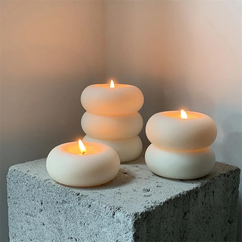 Velas de aromaterapia con círculos de Donut, velas creativas para el hogar, decoración del hogar, dormitorio, sin llama, de cumpleaños romántico, cera