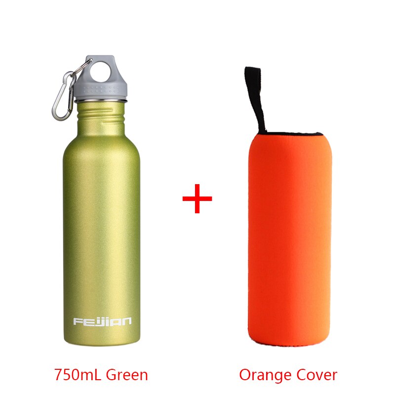 FEIJIAN Sport Water Fles 18/8 Rvs Fles Brede Mond Pot lekvrije Kantine 500mL 750mL 1000mL 1800mL 1.8L: 750mL GN Cover OG