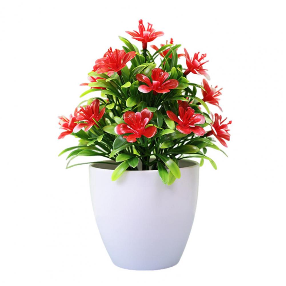 Kunstig bonsai med blomster kunstig potteplante kunstig lille træ skrivebordsdekoration til bryllup hjemmekontorskabe: Rød