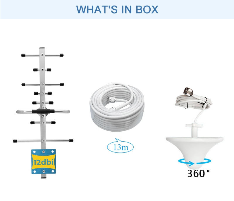 698-2700MHz Outdoor 12dbi Gain Yagi Antenna+Indoor Ceiling Antenna+13m White Cable Antenna Kit for 2G 3G 4G Signal Booster