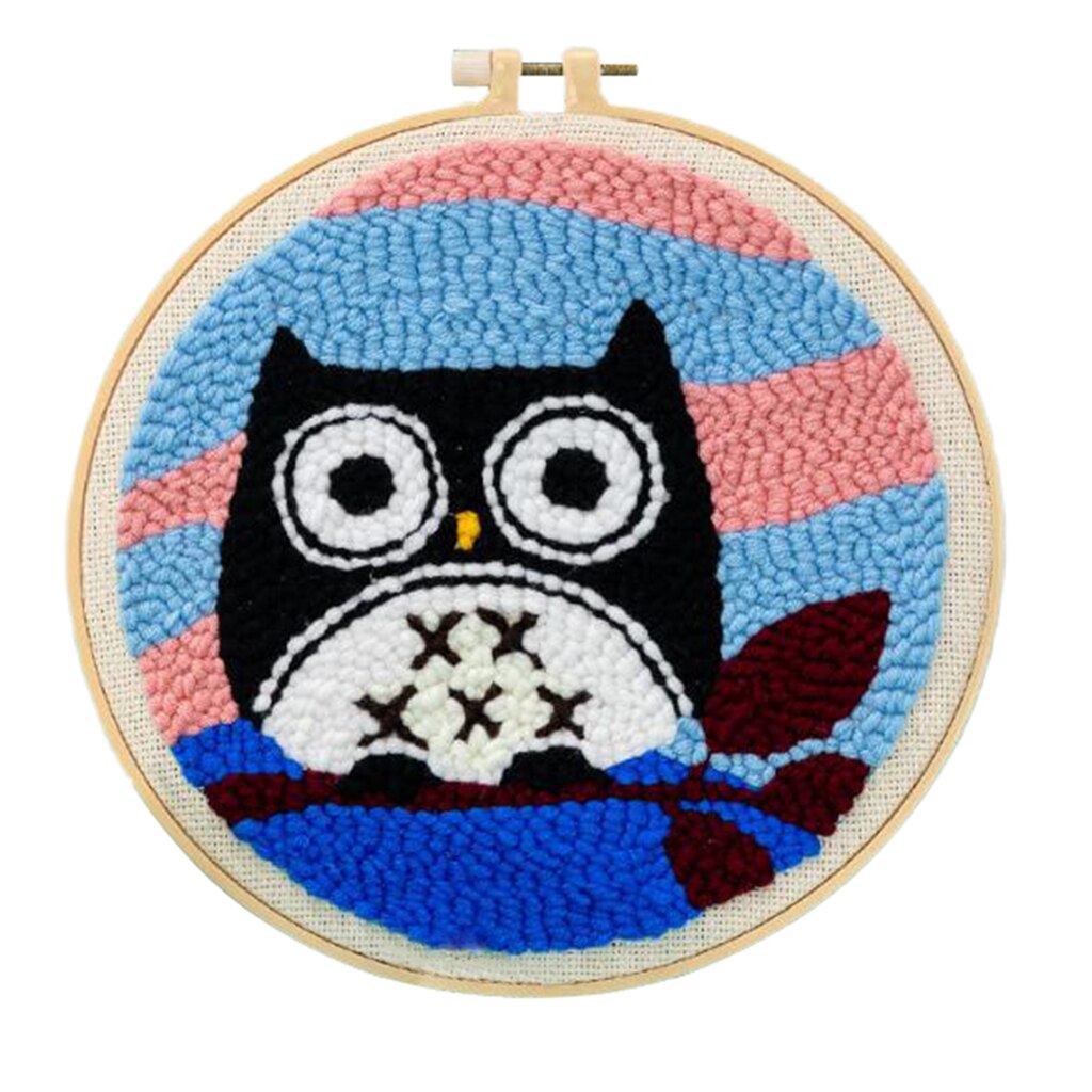 1 Juego de Kits de aguja de punzón con de Animal con punzón bordado aro DIY manualidades multicolores Kits de inicio hilo suave DIY costura: Black Owl
